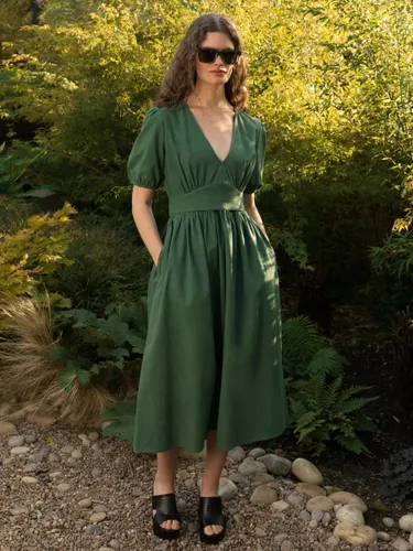 Great Plains Crinkle Cotton V-neck Midi Dress, Tropical Green - Tropical Green - Female