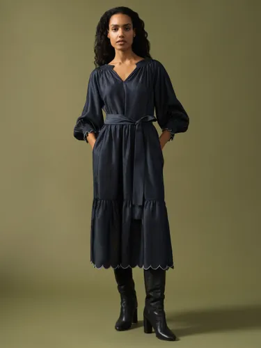 Great Plains Tiered Midi Chambray Dress, Dark Indigo Wash - Dark Indigo Wash - Female