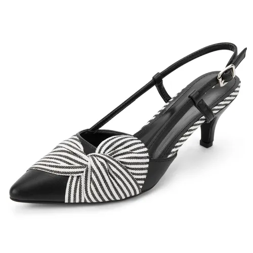 Greatonu Women Shoes Black Striped Bow Tie Kitten Heels