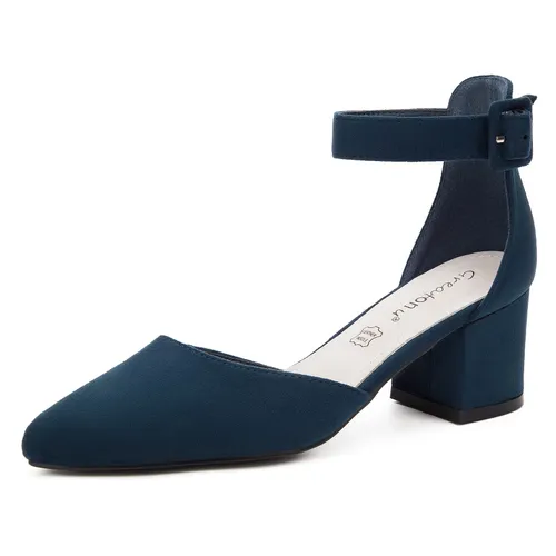 Greatonu Womens Blue Block Heel Pointed Toe Strap Sandals