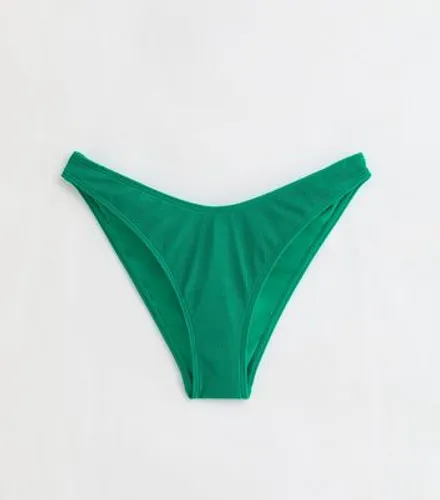 Green Crinkle V Front Bikini Bottoms New Look
