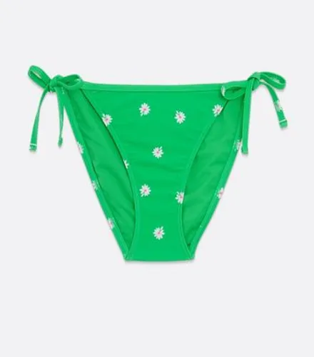 Green Daisy Tie Side Bikini Bottoms New Look