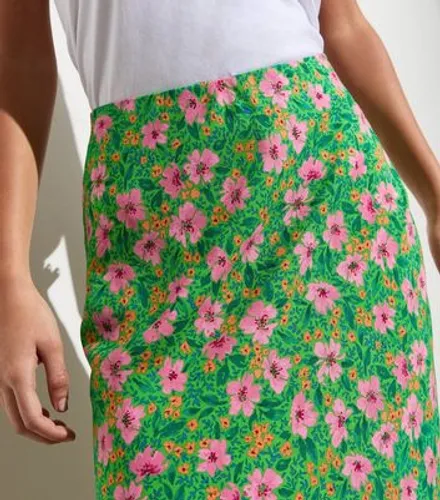 Green Floral Bias Cut Midi Skirt New Look