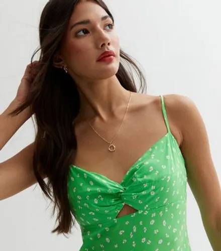 Green Floral Cut Out Strappy Midaxi Dress New Look