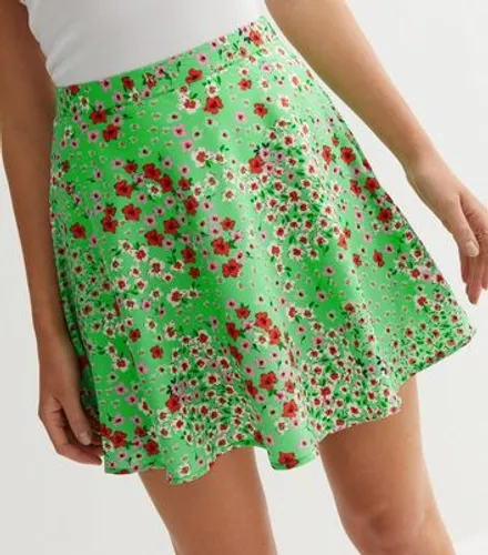 Green Floral Flippy Mini Skirt New Look