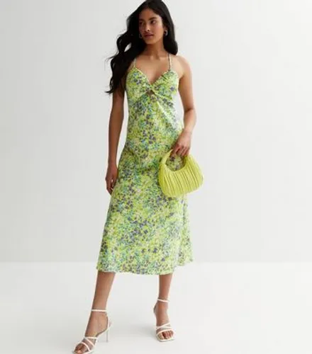Green Floral Strappy Cut Out Midaxi Dress New Look