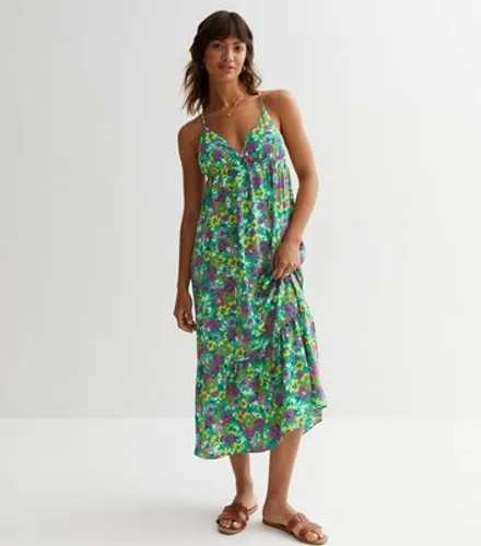 Green Floral Strappy Midaxi Dress New Look