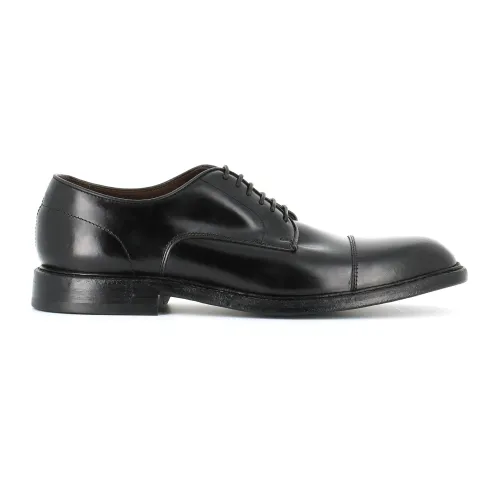 Green George , Black Brushed Leather Derby Shoes ,Black male, Sizes: