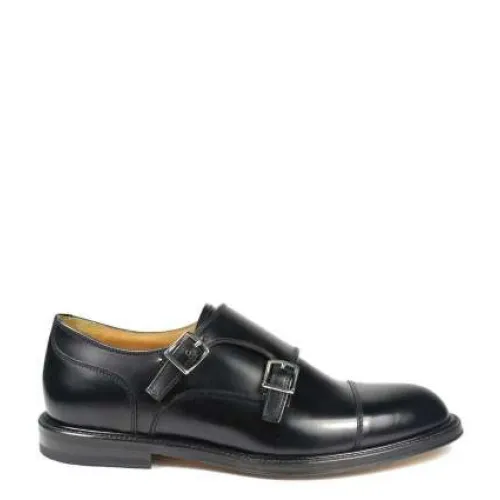 Green George , Black Leather Double Buckle Shoe ,Black male, Sizes: