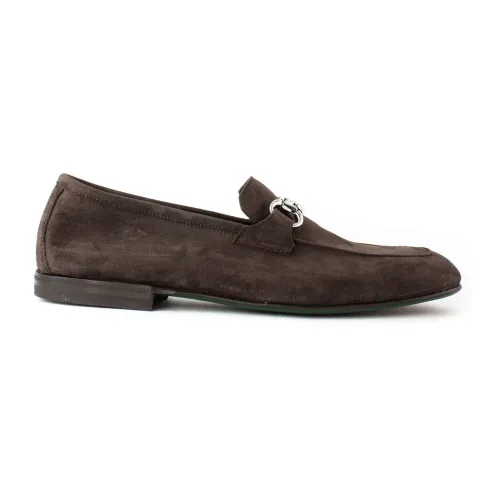 Green George , Brown Suede Loafer with Metal Horsebit ,Brown male, Sizes: