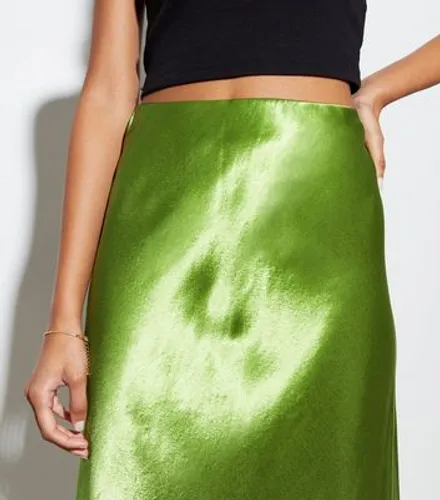 Green Satin Midaxi Skirt New Look