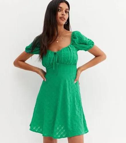 Green Textured Sweetheart Milkmaid Mini Dress New Look