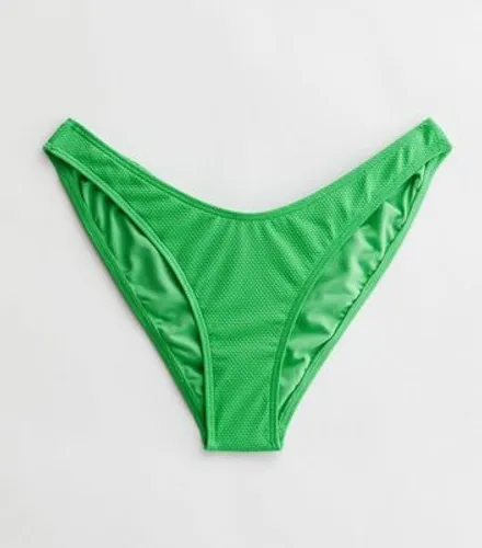 Green Textured V Front Bikini Bottoms New Look