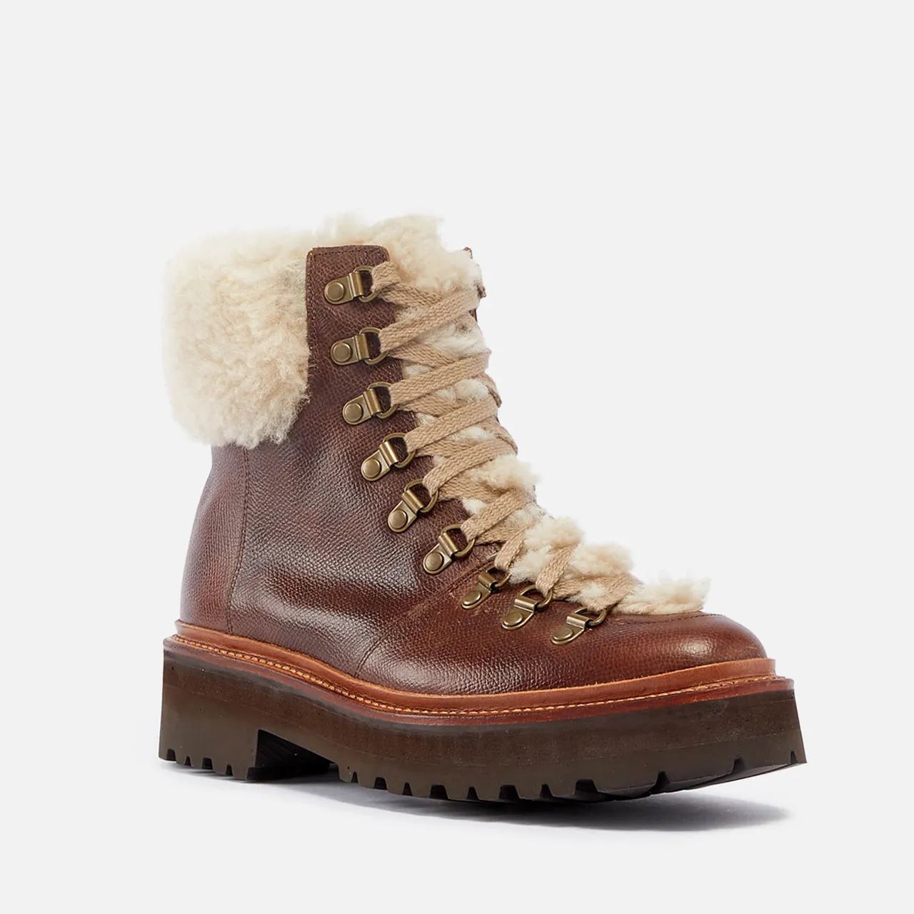 Grenson Nettie Leather and Shearling Hiking-Style Boots - UK