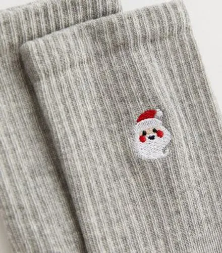 Grey Embroidered Santa Face Christmas Tube Socks New Look