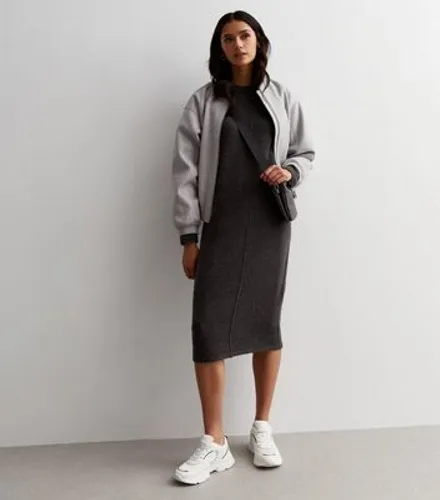 Grey Knit Seam Front Maxi Dress New Look