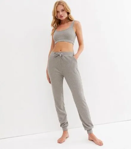 Grey Ribbed Knit Lounge Joggers New Look