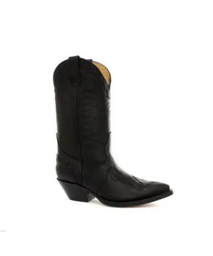 Grinders Unisex Black Leather Cowboy Boots-Arizona HI