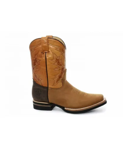 Grinders Unisex Tan Mid-Calf Cowboy Leather Boots- El Paso