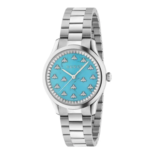 Gucci , 32 mm steel case, Acquamarine stone dial with bees, steel bracelet ,Gray female, Sizes: ONE SIZE
