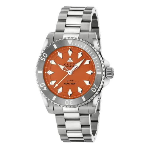 Gucci , 40 mm steel case, orange dial with bee, steel bezel, steel bracelet ,Gray female, Sizes: ONE SIZE