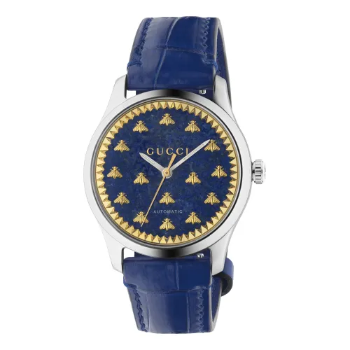 Gucci , Automatic Blue Dial Watch with Alligator Strap ,Blue female, Sizes: ONE SIZE