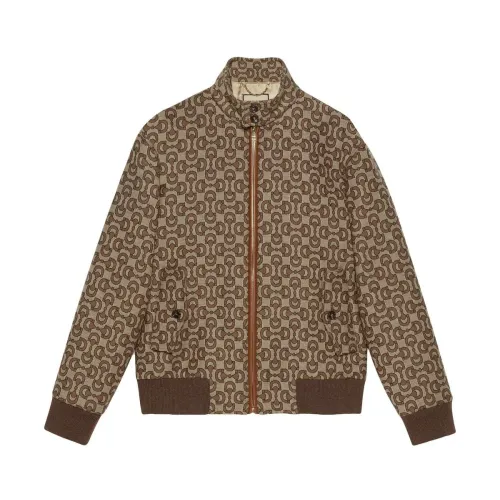 Gucci , Beige/Ebony Wool Bomber Jacket ,Beige female, Sizes:
