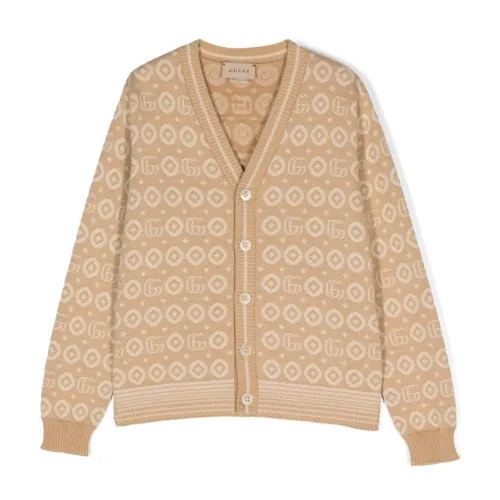 Gucci , Beige Knitted Cardigan with Logo ,Beige unisex, Sizes: