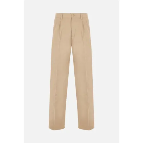 Gucci , Beige Wide Leg Cotton Trousers with Gucci Logo Patch ,Beige male, Sizes:
