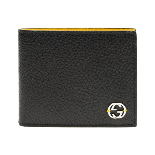 Gucci , Bifold Wallet Black and Yellow Men's Leather ,Black male, Sizes: ONE SIZE