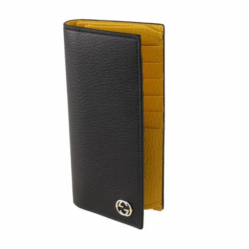 Gucci , Black and Yellow Men`s Leather Wallet Dollar Calf Mod. 610467 Cao2N 1041 ,Black unisex, Sizes: ONE SIZE