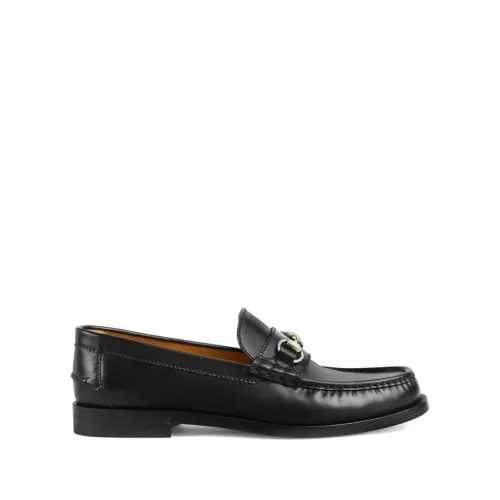 Gucci , Black Brushed Leather Loafers ,Black male, Sizes: