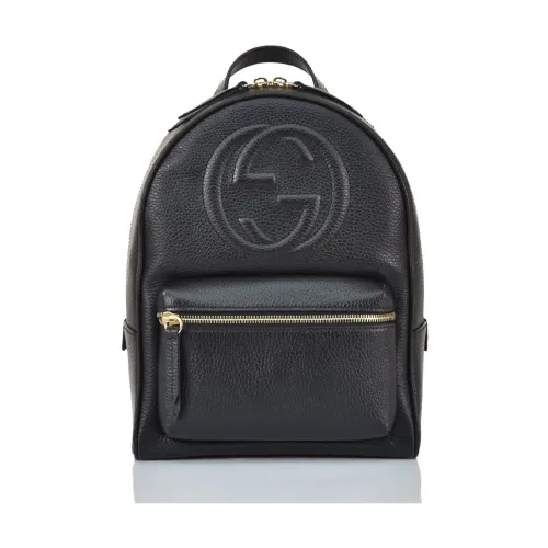 Gucci , Black Leather Chain Shoulder Backpack ,Black unisex, Sizes: ONE SIZE