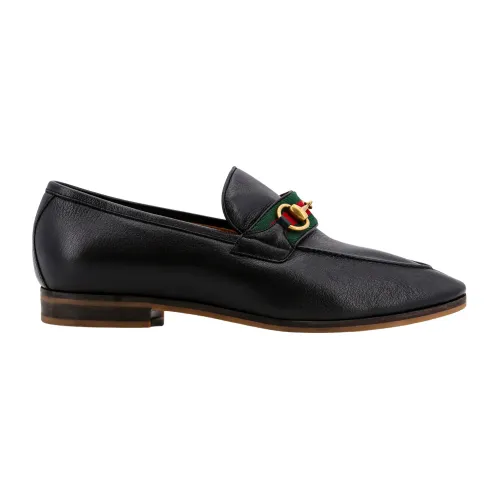 Gucci , Black Leather Loafer with Horsebit Detail ,Black male, Sizes: