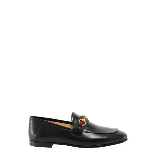 Gucci , Black Leather Loafer with Tricolor Detail ,Black female, Sizes: