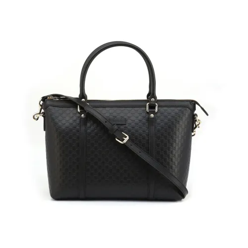 Gucci , Black Leather Tote Bag with Adjustable Strap and Zipper Closure ,Black female, Sizes: ONE SIZE
