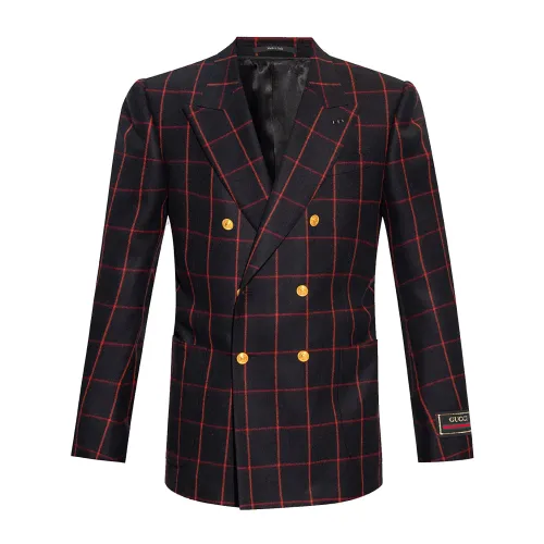Gucci , Black Wool Flannel Double Breasted Blazer ,Multicolor male, Sizes: