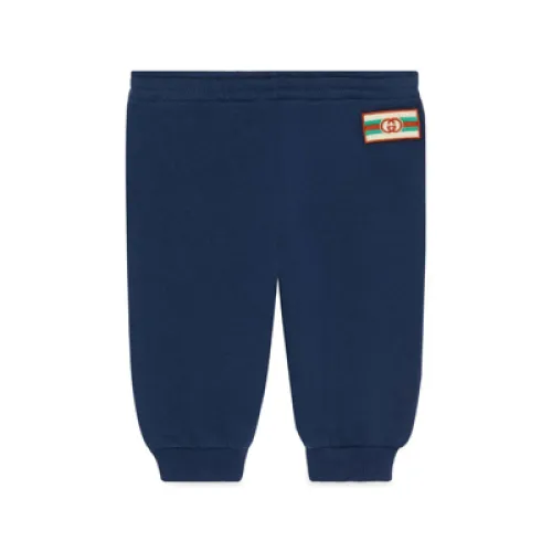 Gucci , Blue Cotton Jogging Pants with Logo Patch ,Blue male, Sizes: