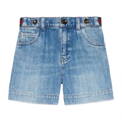 Gucci , Blue Denim Bermuda Shorts with Web Detail ,Blue unisex, Sizes: