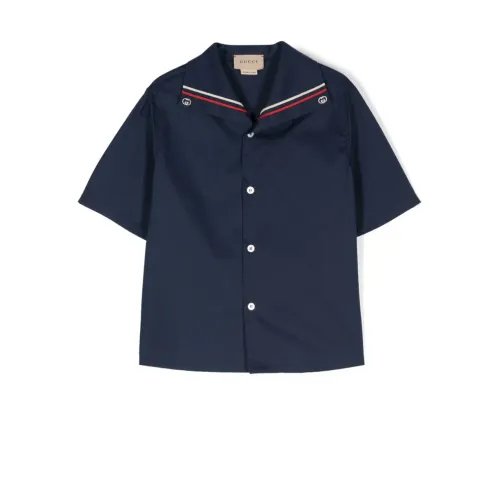Gucci , Blue Kids Shirt with French Collar ,Blue male, Sizes: