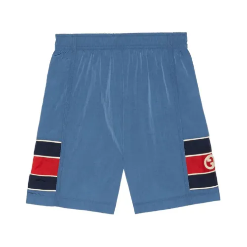 Gucci , Blue Kids Shorts with Web Stripe ,Blue male, Sizes: