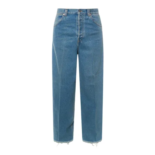 Gucci , Blue Wide Leg Jeans with Frayed Bottom ,Blue male, Sizes: