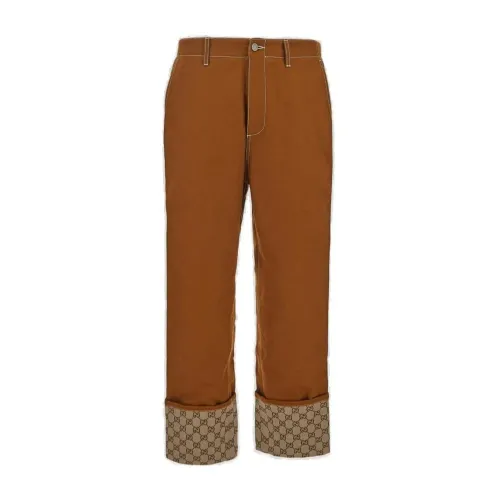Gucci , Brown Cotton Trousers with GG Monogram ,Brown male, Sizes: