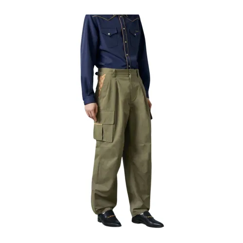 Gucci , Cargo Trousers in Green Cotton with GG Fabric Insert ,Green male, Sizes: