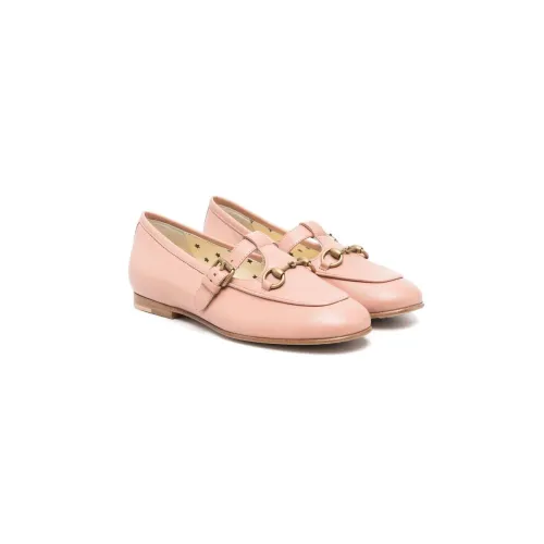 Gucci , Childrens Pink Leather Moccasins with Metal Buckle ,Pink female, Sizes:
