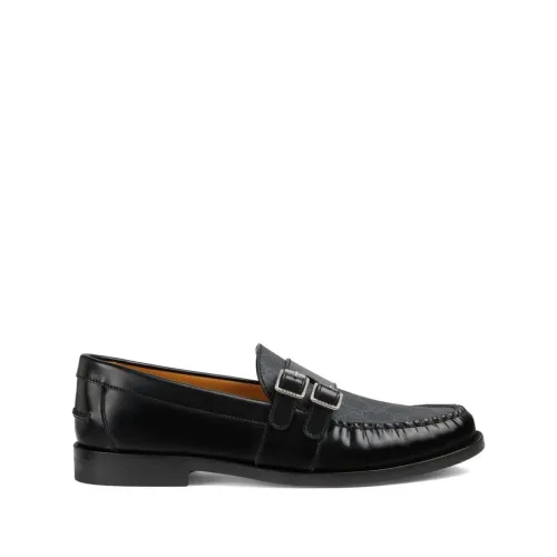 Gucci , Classic GG Leather Loafer with Buckle ,Black male, Sizes: