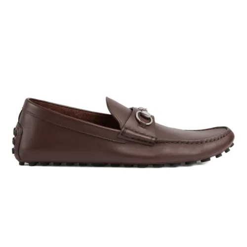 Gucci , Coffee Brown Leather Driving Loafers ,Brown male, Sizes: