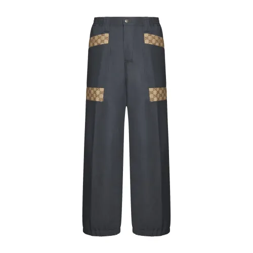 Gucci , Cotton Cargo Pants with GG Monogram ,Gray male, Sizes: