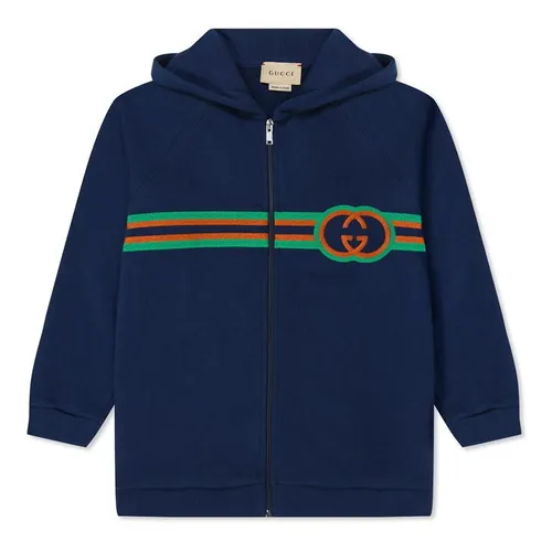 GUCCI Cotton Zip Jacket With Embroidery Infant Girls - Blue