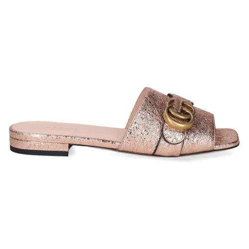 Gucci , Crinkled Logo Calfskin Sliders ,Pink female, Sizes: